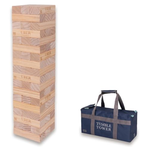 Ubergames Riesenwackelturm bis 90+ cm XXL Jumbo Hi-Tower in Tasche - 0,9m (max im Spiel. Massiver Kiefer Holz Tower Spiel - Extra Luxusblöcke und Tasche (bis 90+ cm) von Ubergames