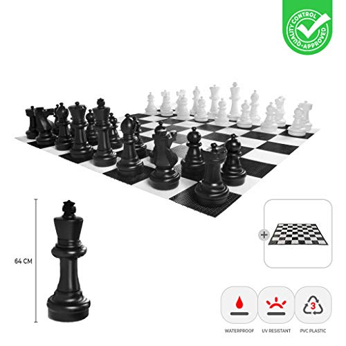 Ubergames XXXL Gartenschach Spiele - Giga Schachfiguren bis 64 cm Groß - Wasserdicht und UV-beständig (Schachfiguren + Matte) - 240x240 cm - Komplett Detaillierte Figuren von Ubergames