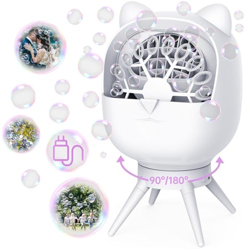 UkcPure Seifenblasenmaschine Kinder, Automatisch Drehbar, 38000 Blasen/Min, Bubble Machine, Automatischer Seifenblasenmaschine für Geburtstag, Party, Hochzeit (Weiß) von UckPure