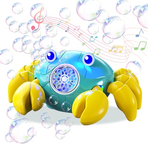 Wiederaufladbare Seifenblasenmaschine für Kleinkinder Kinder, Automatische Krabbelkrabbe Bubble Blower Maschine mit Musik & LED, 30000+ Blasen/Min, Bubble Maker für Outdoor, Garten, Partys, Geburtstag von UckPure