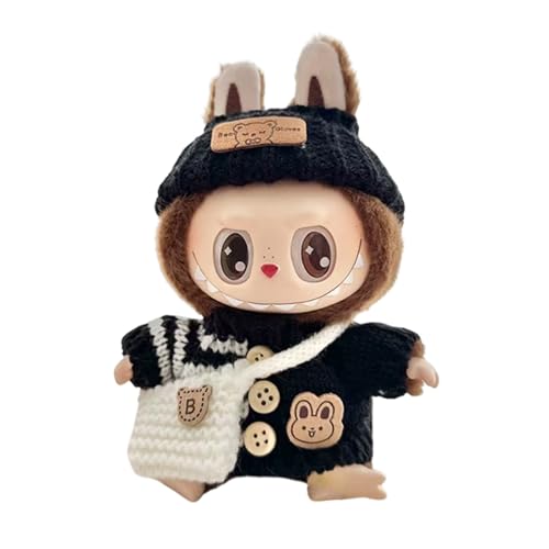 2.Mini Doll's Labubu Outfit Zubehör:17cm Pullover, Hut, Schultertasche Kleidung von Uclac
