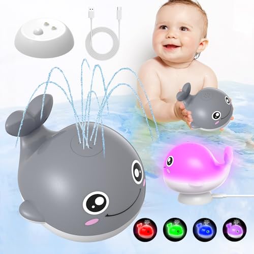 Badewannenspielzeug Wiederaufladbar, Baby Badespielzeug Wasserspielzeug, LED Badewanne Spielzeug ab 1 2 Jahr, IPX7 Wasserdicht, Whale Induction Automatischer Wasserstrahl von Ucradle