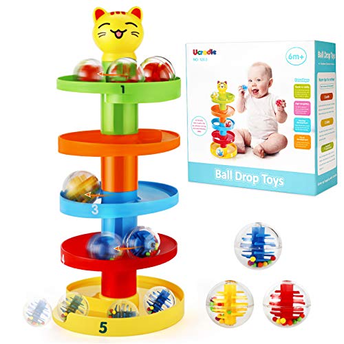 Ucradle Montessori Spielzeug ab 1 Jahr, 5 Schichten Ball Drop Ball Rampe Stapelturm Spielzeug, 3 Bälle Kugelbahn Murmelbahn, Bunte Rolling Ball Tower, Lernspielzeug für 1 2 Jahre alt von Ucradle
