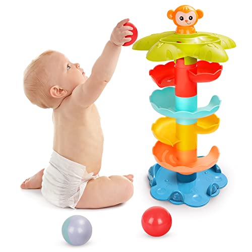 Ucradle Ball Drop Spielzeug, Montessori Spielzeug ab 1 Jahr - 6 Schichten Ball Drop Ball Rampe Stapelturm Spielzeug, Sensorisches Lernspielzeug für Babys, Geburtstagsgeschenke für 1 2 Jahre alt von Ucradle