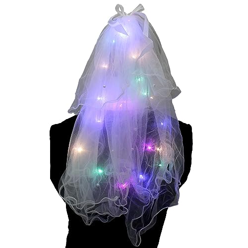 Ucult Leuchtender Schleier mit Perlen & Schleife Multicolor LEDs I Jungesellinnen Abschied Brautschleier Verkleidung Brautschleier I Kostüme Blumenmädchen Hochzeit Ucult Leuchtender Schleier mit Perlen & Schleife Multicolor LEDs I Jungesellinnen Abschied Brautschleier Verkleidung Brautschleier I Kostüme Blumenmädchen Hochzeit von Ucult