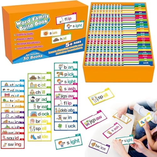 30 Lese- und Reim-Flip-Bücher, Buchstabengeräusche, Flash-Bücher, Wortfamilien, Lernkarten, zum Lesen von Telefonen, ABC-Vokabeln, Lernkarten für pädagogische Lesespiele von Ucuse