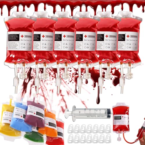 Udbrud 14 Stück Halloween Trinkgefäß Blutbeutel, 400 ml Halloween Blutbeutel mit 1 Spritze und 14 Blutart Aufkleber Halloween Infusionsbeutel mit 14 Knöpfe für Infusionsbeutel für Halloween Zombie Udbrud 14 Stück Halloween Trinkgefäß Blutbeutel, 400 ml Halloween Blutbeutel mit 1 Spritze und 14 Blutart Aufkleber Halloween Infusionsbeutel mit 14 Knöpfe für Infusionsbeutel für Halloween Zombie von Udbrud
