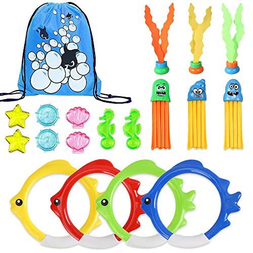 Udbrud 19 Stück Tauchringe für Kinder, Pool Spielzeuge Fisch Form Tauchringe Seetang Oktopus Tauchjuwel Spielzeug Unterwasser Tauchen Spielset mit Drawstring Tasche für Kinder Jungen Mädchen Udbrud 19 Stück Tauchringe für Kinder, Pool Spielzeuge Fisch Form Tauchringe Seetang Oktopus Tauchjuwel Spielzeug Unterwasser Tauchen Spielset mit Drawstring Tasche für Kinder Jungen Mädchen von Udbrud