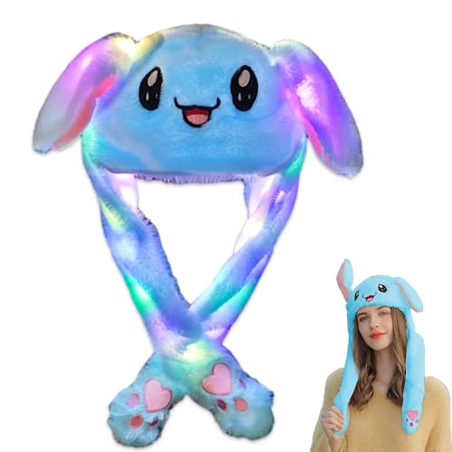 Udbrud Beweglicher Ohr Kaninchen Hut, LED Leuchtende Ohren, Leuchtende Häschen Ohrkappe Plüsch Hase Hut mit Beweglichen Ohren Spielzeug Bunny Hat für Partys, Cosplay, Weihnacht, Halloween (Blau) von Udbrud