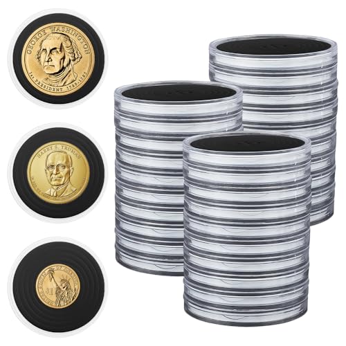 Udbrud Münzkapseln, 40 Stück Münztaschen Set Transparent Münzhüllen Verstellbare Münzhalter Münzetui mit Schwämmen Acryl-Münzsammelhüllen Münzkapseln für Sammler 20/25/30/35/40mm,Rund, Schwarz von Udbrud