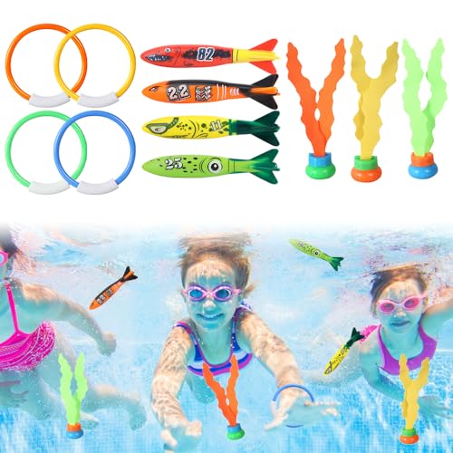 Udbrud Tauchen Spielzeug, 11 Stück Tauchspielzeug für Kinder Pool Schwimmbad Tauchset Tauchringe Algenspielzeug Tauchtorpedo zum Schwimmen, Unterwasser-Pooltraining von Udbrud
