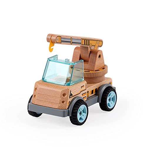 Udeas Kranwagen Spielzeug aus Holz, Baustellenfahrzeuge Kinder, authentisches Fahrerhaus, LKW Spielzeug für Kinder, rotierendes Rad für maximale Flexibilität von Udeas