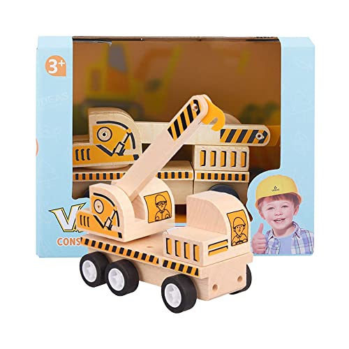 Udeas Kranwagen Holzspielzeug - Baustellenfahrzeug für Kinder ab 3 Jahre mit beweglichen Teilen und leuchtenden Farben von Udeas