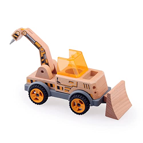 Udeas Verwandelbarer Bagger Holzspielzeug, Kinderspielzeug ab 3 Jahre, Baufahrzeug Spielzeug von Udeas