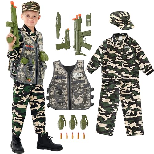 Udekit Armee-Uniform, Cosplay-Kostüm, Soldaten-Outfits mit Uniform, taktischer Weste, Granate, Säbel, Kugel, Gegensprechanlage und anderes Zubehör für Kinder von 9 bis 12 Jahren Udekit Armee-Uniform, Cosplay-Kostüm, Soldaten-Outfits mit Uniform, taktischer Weste, Granate, Säbel, Kugel, Gegensprechanlage und anderes Zubehör für Kinder von 9 bis 12 Jahren von Udekit