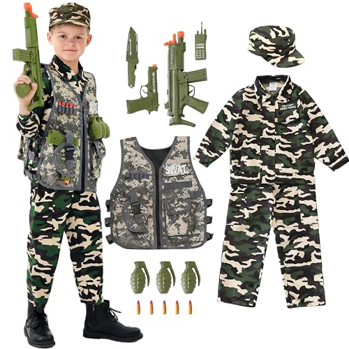 Udekit Armee-Uniform, Cosplay-Kostüm, Soldaten-Outfits mit Uniform, taktischer Weste, Granate, Säbel, Kugel, Gegensprechanlage und anderes Zubehör für Kinder von 2 bis 4 Jahren von Udekit