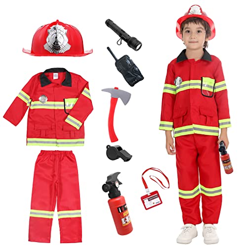 Udekit Feuerwehrmann Kostüm für Kinder Feuerwehrchef Cosplay Rollenspiel Spielzeug Zubehör für 4-5 Jahre von Udekit