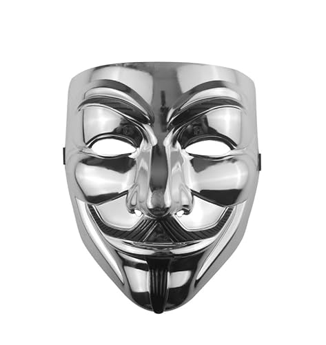 Udekit Hacker Maske V für Vendetta Maske für Erwachsene Kinder Halloween Karneval Party Kostüm Cosplay Silber von Udekit