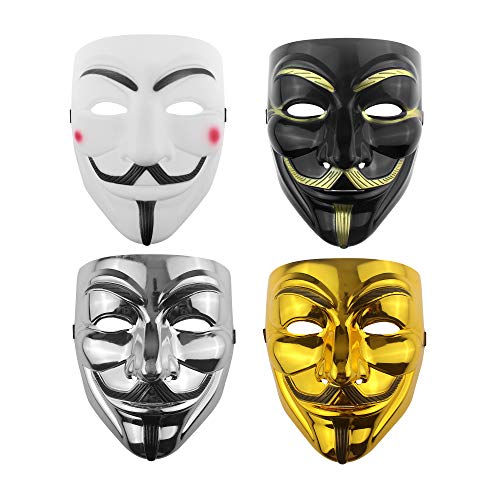 Udekit Hacker Maske V für Vendetta Maske für Kinder Frauen Männer Halloween Kostüm Cosplay (4Stück/Set) von Udekit