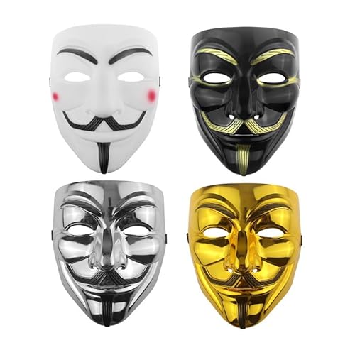 Udekit Hacker Maske V für Vendetta Maske für Erwachsene Kinder Halloween Karneval Party Kostüm Cosplay(4Stück/Set) von Udekit