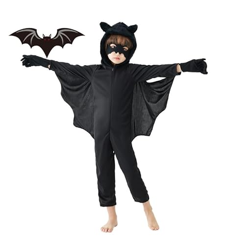 Udekit Kinder Fledermaus Kostüm Vampir Kapuze Strampler Maske Halloween Party Kostüm Cosplay Unisex (Large(Passt Für 6 Bis 7 Jahre)) von Udekit