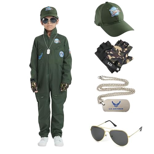 Udekit Piloten kostüm für Kinder, Kampfflugzeug Pilot Cosplay Kostüm mit Mütze, Brille, Handschuhen, Anhänger für Halloween Karnevals für Kinder 3 bis 4 Udekit Piloten kostüm für Kinder, Kampfflugzeug Pilot Cosplay Kostüm mit Mütze, Brille, Handschuhen, Anhänger für Halloween Karnevals für Kinder 3 bis 4 von Udekit
