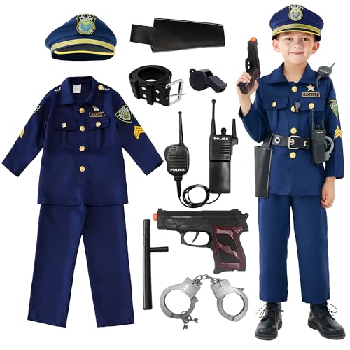 Udekit Polizei Kostüm Kinder mit Walkie-Talkie Taktstock Halfter Trillerpfeife Polizei Spielzeug für Jungen Halloween Karneval Cosplay für 2 bis 4 Jahre von Udekit