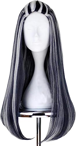 Monster High Frankie Cosplay Perücken 65cm Black Mix White Halloween Party Synthetische Cosplay Perücke von Uearlid