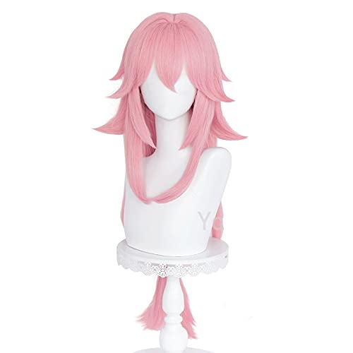 Uearlid Wig Anime Cosplay Genshin-Auswirkungen YAE Cosplay Frauen 85cm Lange Rosa Perücke Cosplay Anime Cosplay Perücken Hitzebeständige synthetische Perücken Haar Halloween von Uearlid