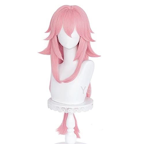 Uearlid Wig Anime Cosplay Genshin-Auswirkungen YAE Cosplay Frauen 85cm Lange Rosa Perücke Cosplay Anime Cosplay Perücken Hitzebeständige synthetische Perücken Haar Halloween von Uearlid