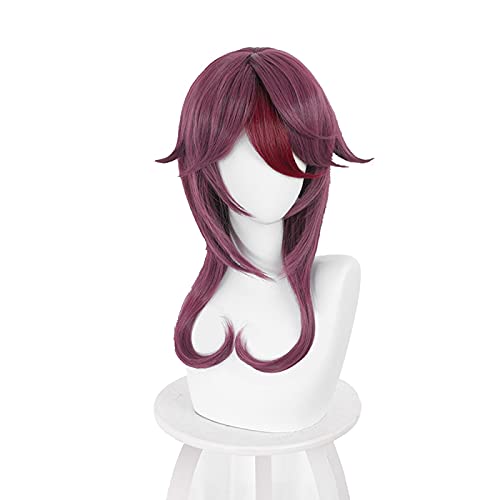 Uearlid Wig Anime Cosplay Genshin Wirkung Rosaria Cosplay Frauen 55 cm lang Rose Rote Perücke Cosplay Anime Cosplay Halloween Perücken Hitzebeständige synthetische Perücken von Uearlid