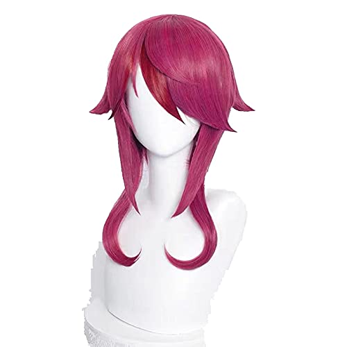 Uearlid Wig Anime Cosplay Genshin Wirkung Rosaria Cosplay Frauen Kurze 55 cm Rose Rote Perücke Cosplay Anime Cosplay Perücken Hitzebeständige synthetische Perücken Halloween von Uearlid