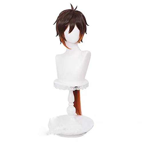 Uearlid Wig Anime Cosplay Genshin Wirkung Zhongli Cosplay 90cm Lange Weihnachten Braun Orange Perücke Halloween Cosplay Anime Perücken Hitzebeständige synthetische Perücken von Uearlid