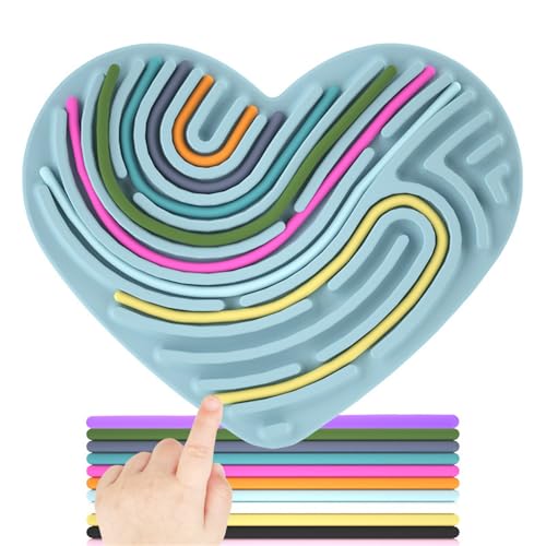 Sensorik Spielzeug Activity Board, Silikon Sensory Toys mit 11 Schnüren Fidget Spiel Zur Autismus, Stress, ADHD, Anxiety Spiele Play Toy Für Kinder ab 3 Jahr & Erwachsene (Blau,Herz) von Ueiwffzo