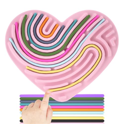 Sensorik Spielzeug Activity Board, Silikon Sensory Toys mit 11 Schnüren Fidget Spiel Zur Autismus, Stress, ADHD, Anxiety Spiele Play Toy Für Kinder ab 3 Jahr & Erwachsene (Rosa,Herz) von Ueiwffzo