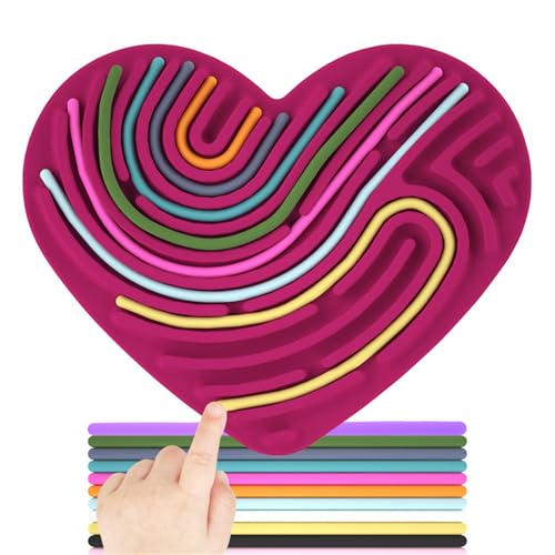 Sensorik Spielzeug Activity Board, Silikon Sensory Toys mit 11 Schnüren Fidget Spiel Zur Autismus, Stress, ADHD, Anxiety Spiele Play Toy Für Kinder ab 3 Jahr & Erwachsene (Rot,Herz) von Ueiwffzo