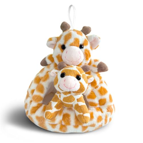 Ueiwffzo 2er Set Plüschtier Niedlich Tier Nest Castle und Panda/Giraffe, Kuscheltier Plüschpuppen 20cm Weich Gemütliches Schmusetier Geschenk für Kinder (Giraffe) von Ueiwffzo