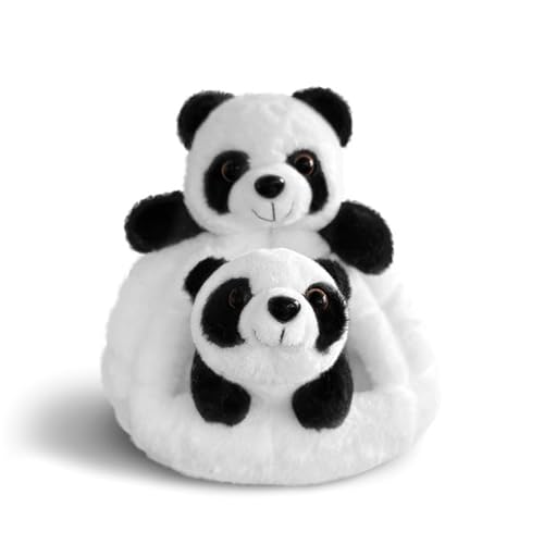 Ueiwffzo 2er Set Plüschtier Niedlich Tier Nest Castle und Panda/Giraffe, Kuscheltier Plüschpuppen 20cm Weich Gemütliches Schmusetier Geschenk für Kinder (Panda) von Ueiwffzo