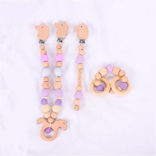 Ueiwffzo 3 Stück Kinderwagenspielzeug Niedliche Tierform Kinderwagen Kette Holz Tiere-Elefantenkette, Baby Wagenkette, Babyschale Spielzeug für Babygeschenke zur Geburt (Seepferde) von Ueiwffzo