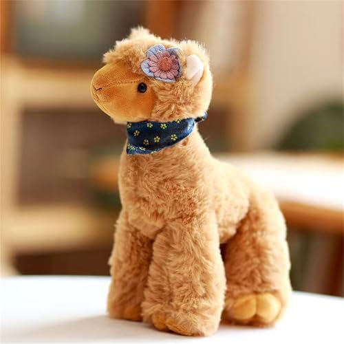 Ueiwffzo Alpaka Kuscheltier, Alpaka Plüschtier mit Girlande, kuschel alpaka, Lama Stofftier Geschenk für Kinder Mädchen Jungen (32cm,Braun) von Ueiwffzo