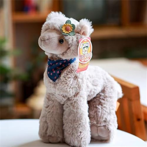 Ueiwffzo Alpaka Kuscheltier, Alpaka Plüschtier mit Girlande, kuschel alpaka, Lama Stofftier Geschenk für Kinder Mädchen Jungen (40cm,Grau) von Ueiwffzo