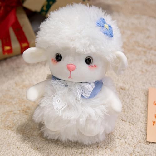 Ueiwffzo Alpaka Kuscheltier, Weiß Lama Plüschtier Plushies Plüsch Puppe Weiches Niedliches Alpaka Stofftier Kissen Geschenk für Kinder Mädchen Jungen (25cm,Blau) von Ueiwffzo
