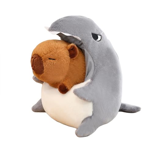 Ueiwffzo Capybara Kuscheltier, 2 In 1 Krokodil Hai Kuscheltier Plüsch Spielzeug Kissen Puppe, Kreativ Capybara Plüschtier Plüsch Kissen Stofftier für Kinder Geburtstaggeschenk (45cm,Hai) von Ueiwffzo