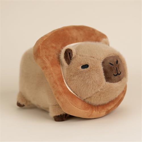 Ueiwffzo Capybara Kuscheltier, Capybara Plüschtier mit Tragbarer Toast Kopfbedeckung, Nektar Kreativ Capybara Plüschtier Plüsch Kissen Stofftier für Kinder Geburtstaggeschenk (35cm,Bread) von Ueiwffzo