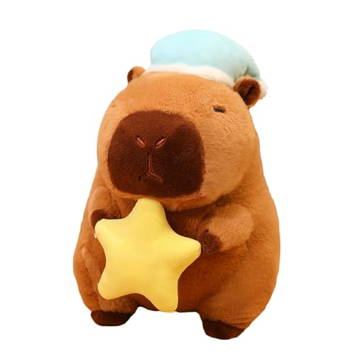Ueiwffzo Capybara Kuscheltier Kawaii Super Weiche Capybara Plüschtier mit Sterne/Mond, Niedliche Spielzeug Stofftier, Dekokissen Stofftier Geschenke (40cm,Sterne) von Ueiwffzo