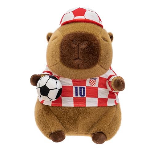 Ueiwffzo Capybara Plüschtier Fußball Cartoon Tier Kuscheltier, Niedlicher Plushie Puppen, Kreativ Capybara Fußball Plüschtier Plüsch Kissen Geschenke Für Jungen Mädchen (35cm) von Ueiwffzo