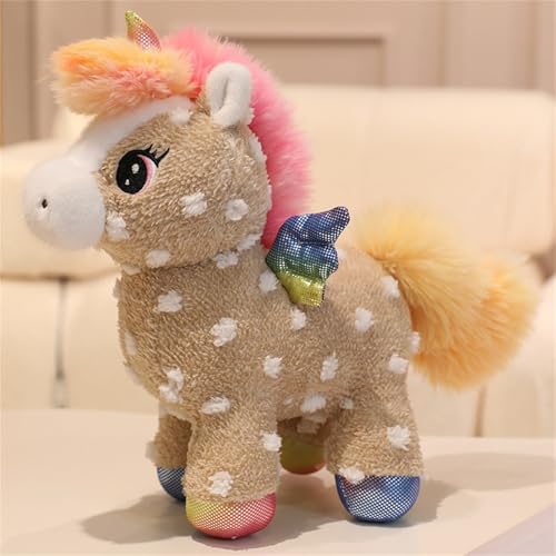 Ueiwffzo Einhorn Kuscheltier, Cartoon Regenbogen Einhorn Plüschtier Kinder Stofftier, Baby Plüschkissen Plüsch Puppe Spielzeug für Kinder Geschenk Mädchen (25cm,Braun) von Ueiwffzo