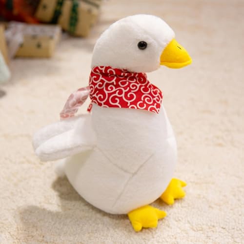Ueiwffzo Gans Kuscheltier, Plüschtier Ente Stofftier, Süßes Weißes Plüschkissen Gänse Plüschpuppe Baby Geschenk Ffür Kinder Mädchen (32cm,Rot) von Ueiwffzo