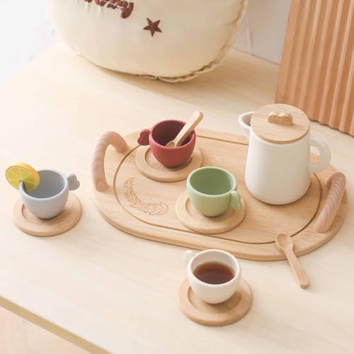 Ueiwffzo Kinderküche Zubehör, Teeservice Holz Spielzeug Tee Set Küchenzubehör Kinder Holz, Geschenk Für Kinder Mädchen Jungen Ueiwffzo Kinderküche Zubehör, Teeservice Holz Spielzeug Tee Set Küchenzubehör Kinder Holz, Geschenk Für Kinder Mädchen Jungen von Ueiwffzo