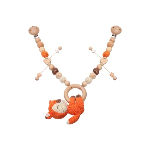 Ueiwffzo Kinderwagen Anhänger Baby Mobiles Kinderwagen Kette Für Babys, Kinderwagen Kinderwagenkette Aus Holz, Babymobile Kette Kinderwagen Zubehör Spielzeug Für Babys Junge Mädchen (Fuchs) von Ueiwffzo